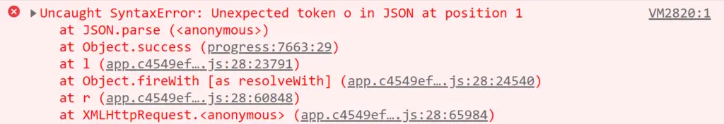JavaScript: [Uncaught SyntaxError] Unexpected token o in JSON at position 1