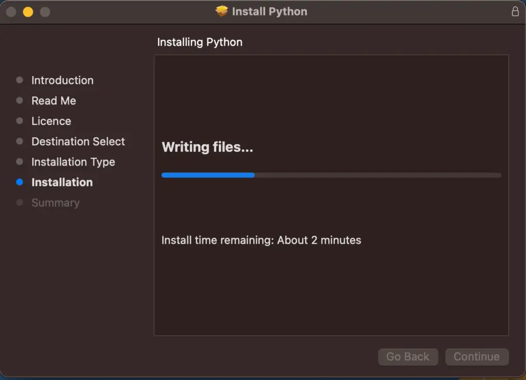 Python Installation MacOS Progress